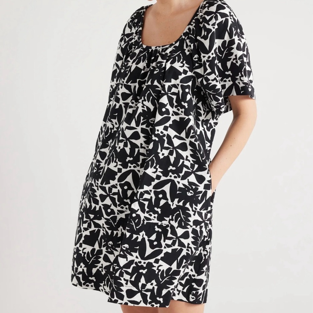 Free Assembly Women's Square Neck Print Mini Dress with Short Sleeves